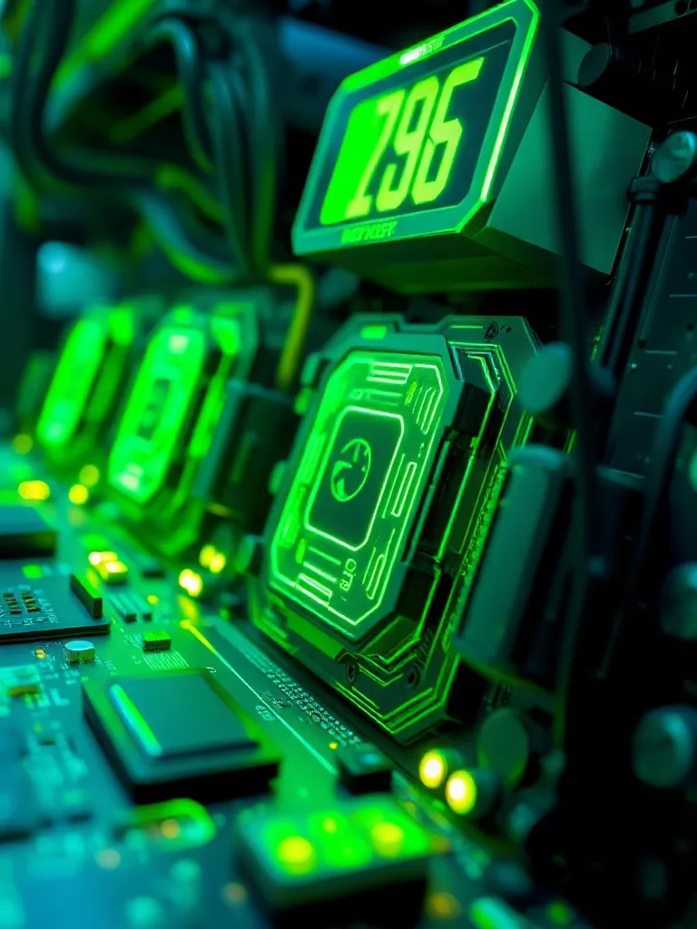 Macro photography of futuristic server motherboard with glow